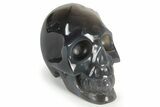 Polished Banded Agate Skull with Quartz Crystal Pocket #236991-2